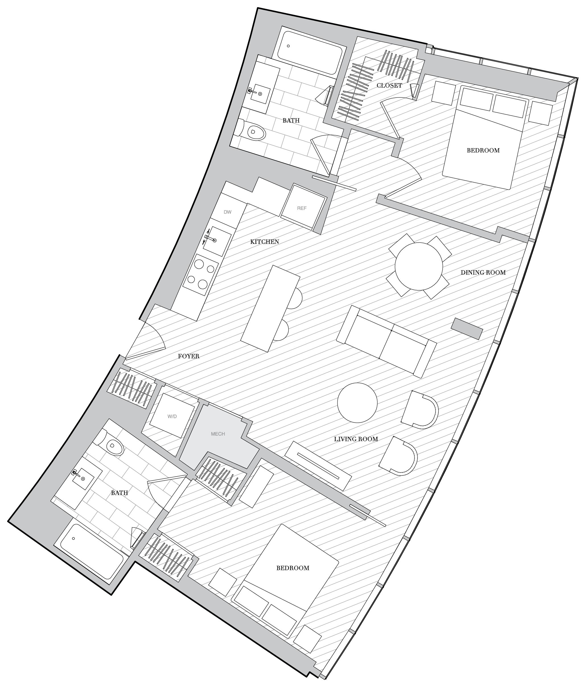 2 Bed 2 Bath B2C floor plan