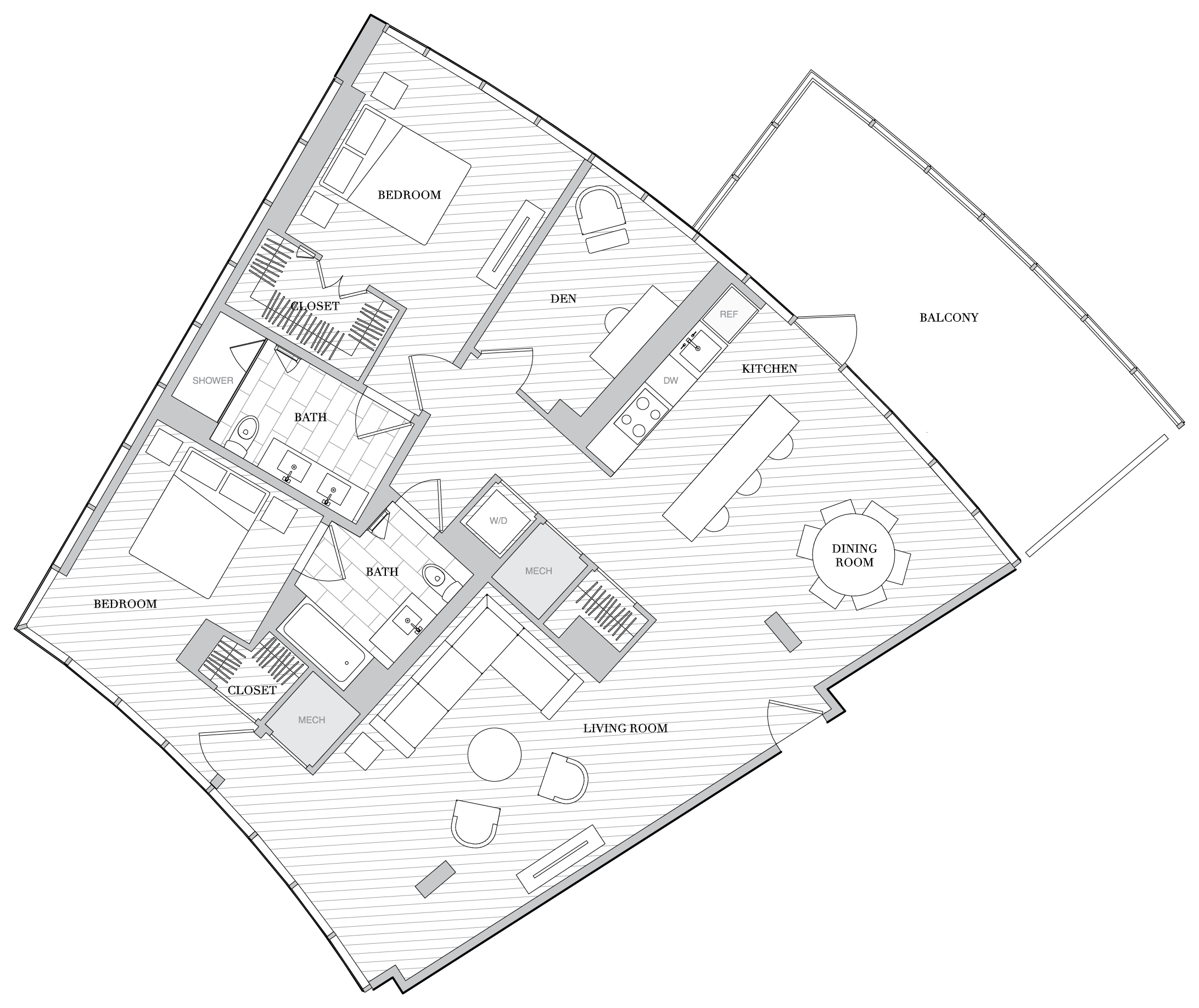 2 Bed 2 Bath Den B2DC floor plan