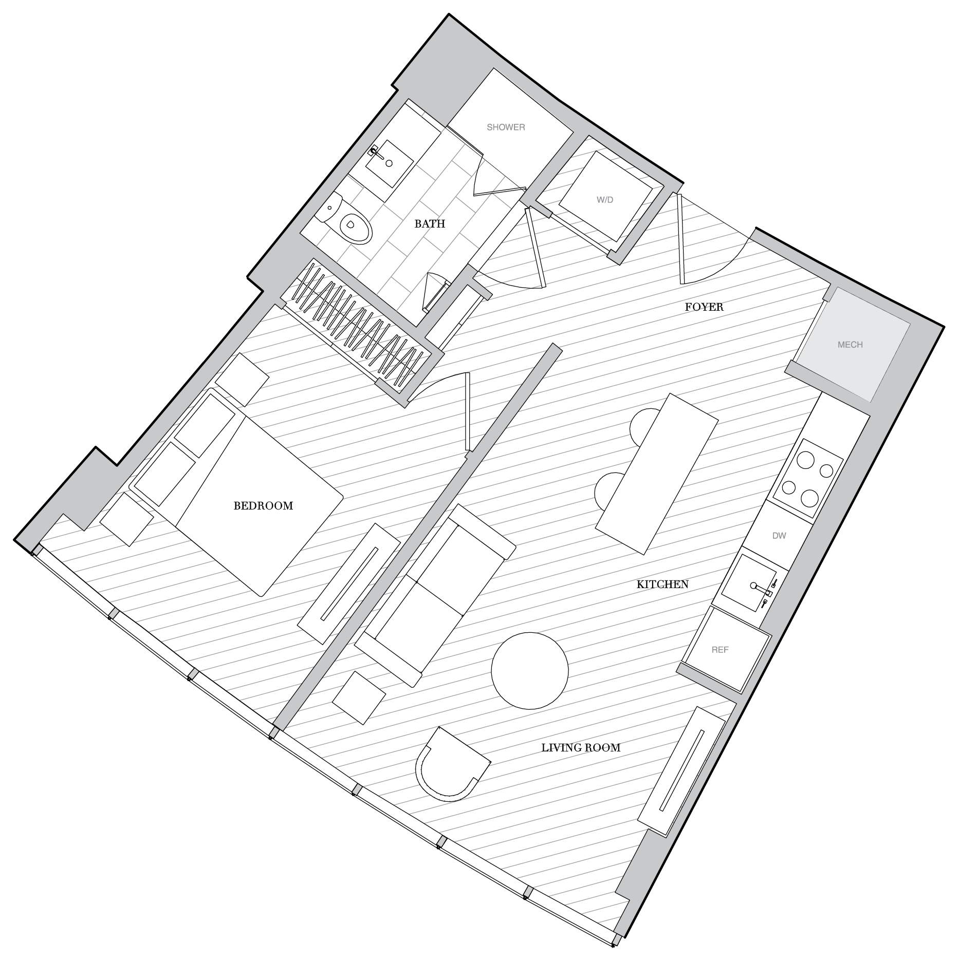 1 Bed 1 Bath B1D floor plan