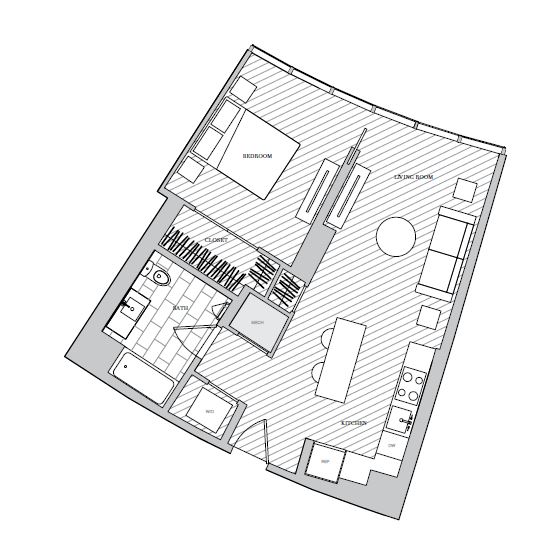 1 Bed 1 Bath B1F floor plan