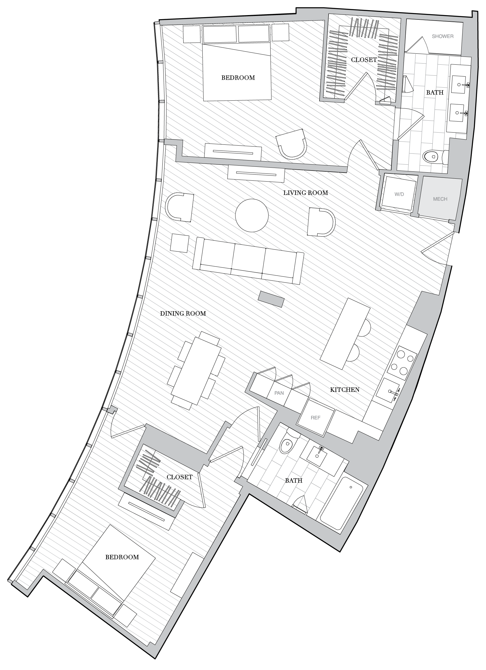 2 Bed 2 Bath B2L floor plan