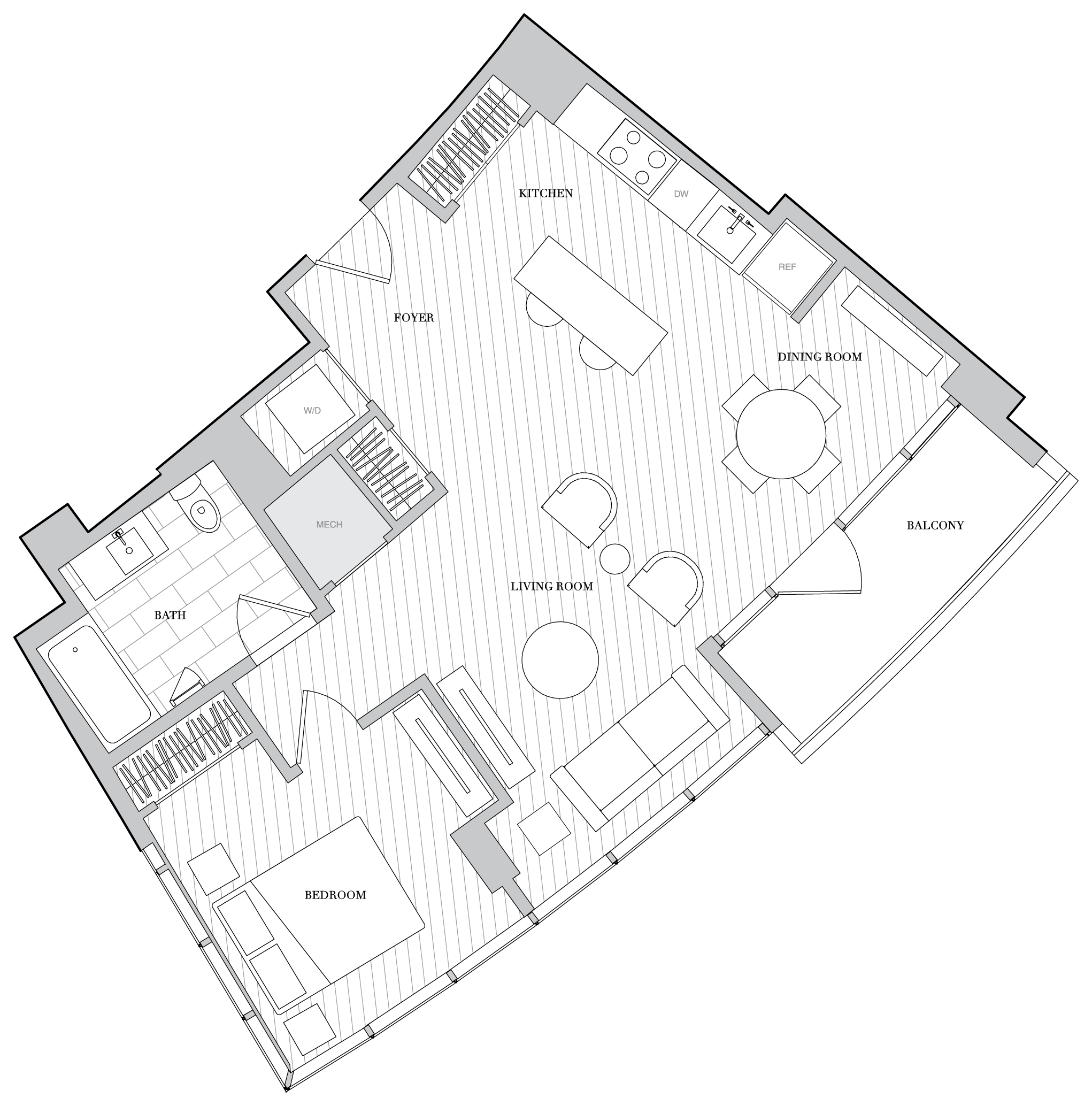 1 Bed 1 Bath B1L floor plan