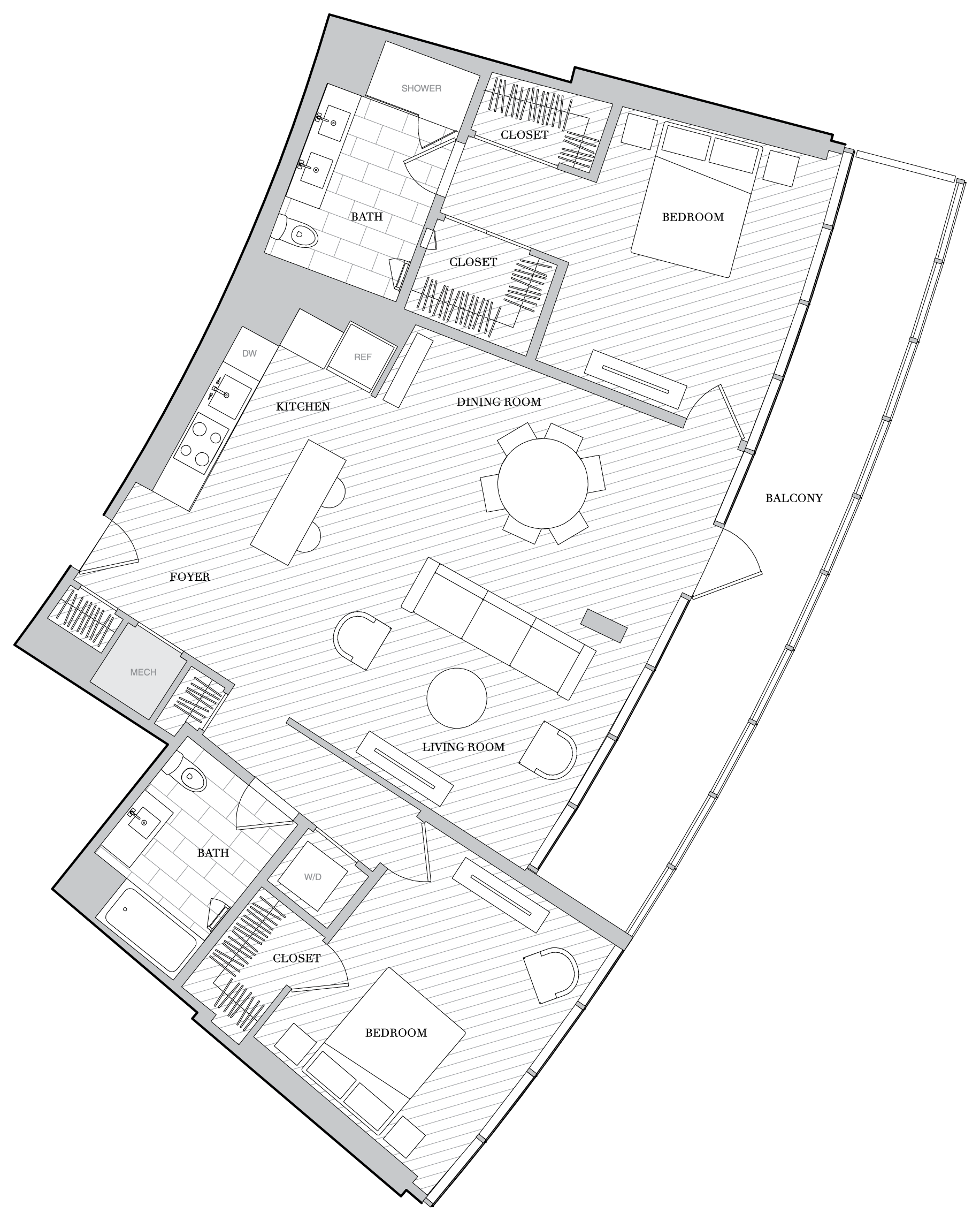 2 Bed 2 Bath B2J floor plan