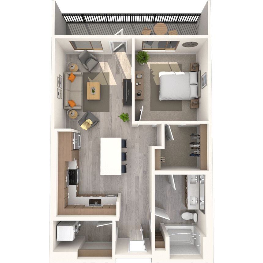 A2 1x1-810 SF floor plan