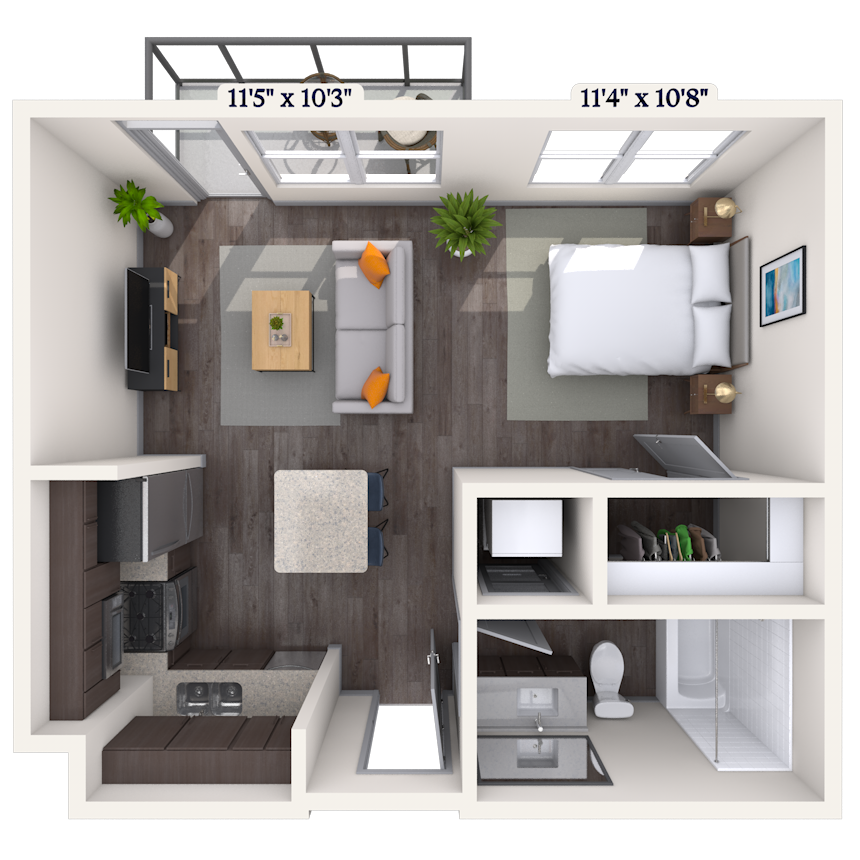 Traditional A Studio 478 - 504 SF floor plan
