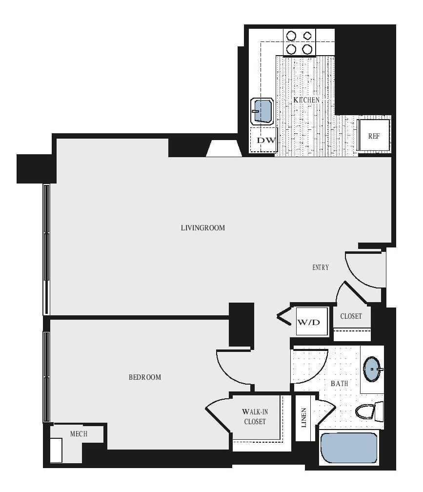 1 Bed/1 Bath - aa7 floor plan