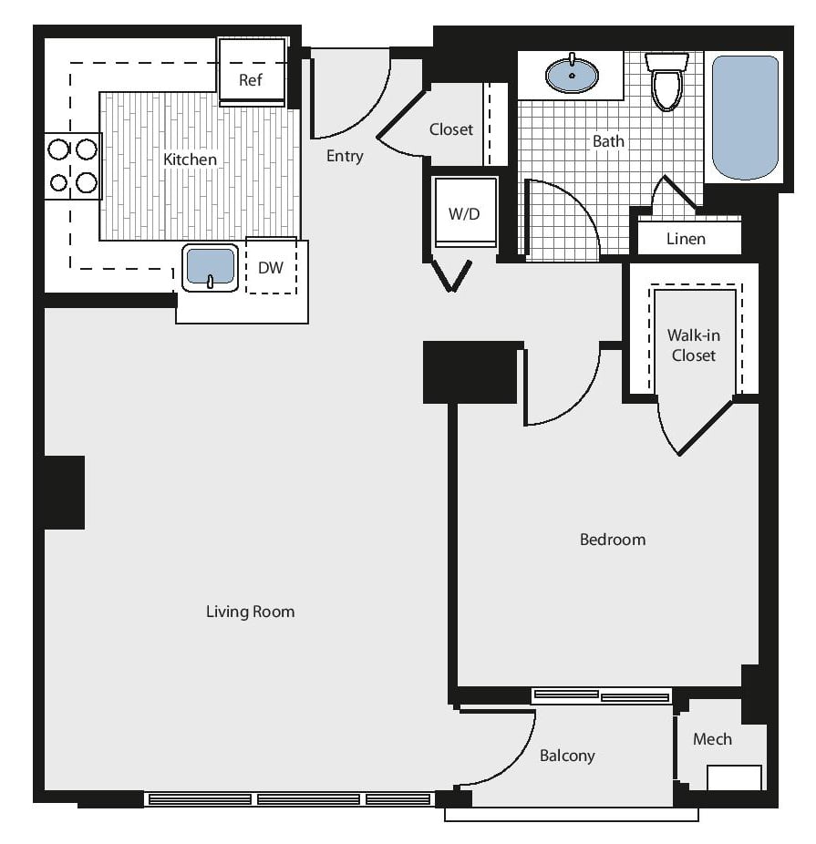 1 Bed/1 Bath - aa1 floor plan