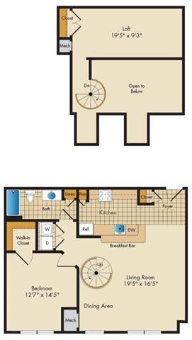 1 Bed 1 Bath Loft floor plan