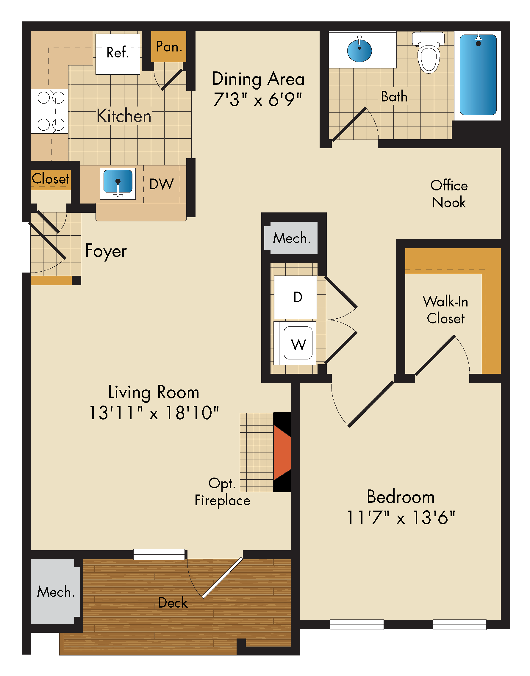 1 Bed 1 Bath floor plan