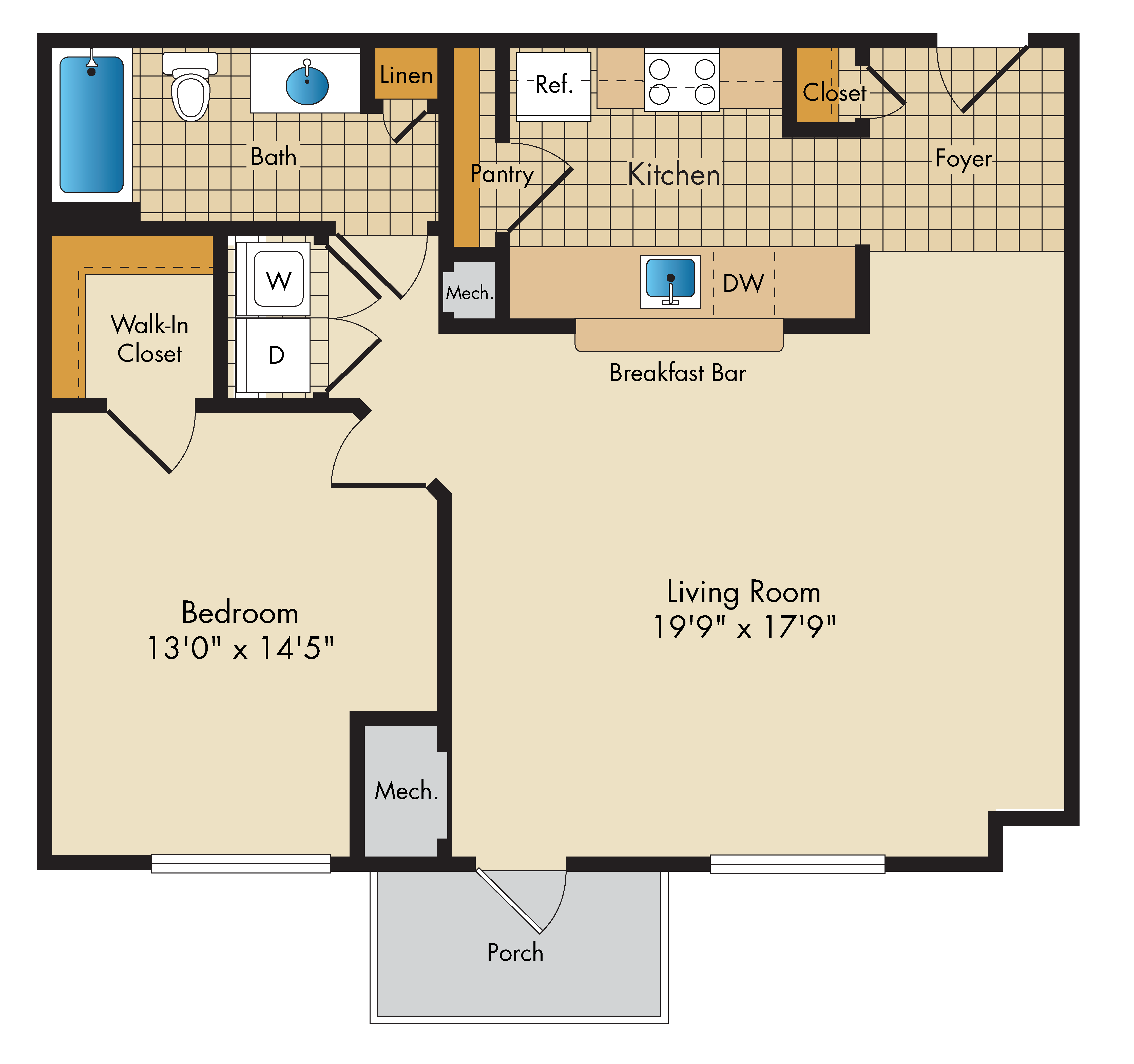 1 Bed/1 Bath floor plan