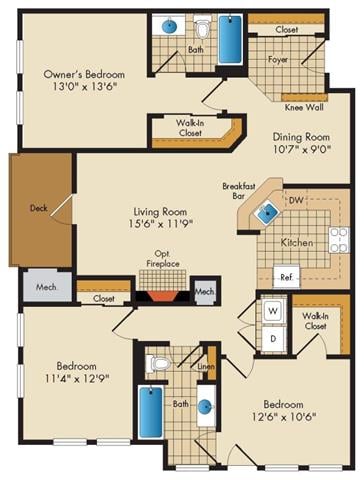 3 Bed 2 Bath floor plan