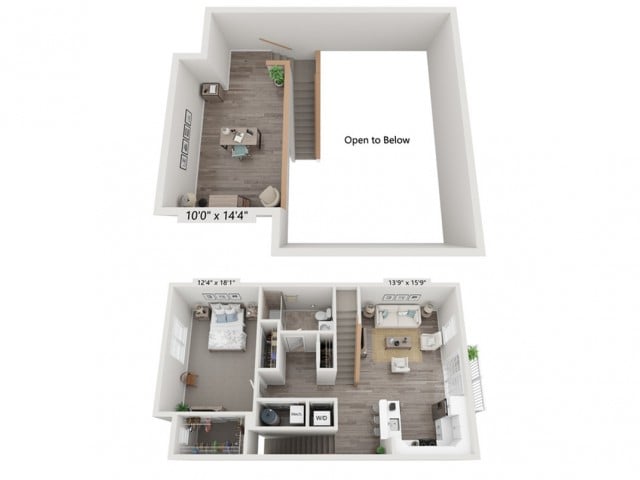 1 Bed 1 Bath Loft floor plan