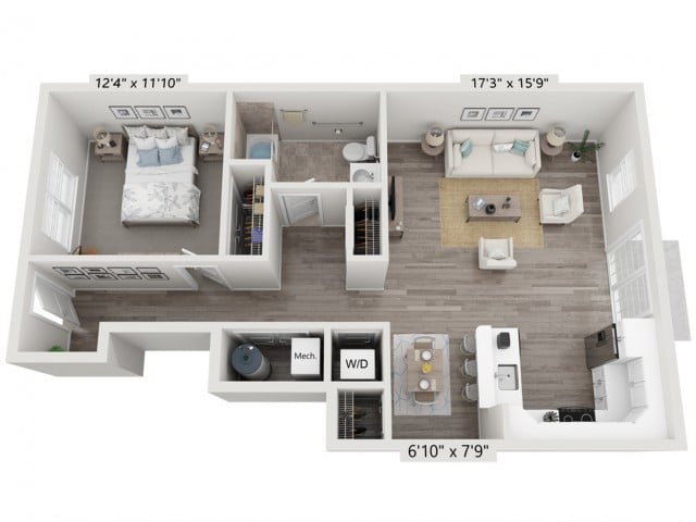 1 Bed 1 Bath floor plan