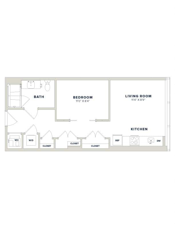 1 Bed-1 Bath JR-1A Luminary floor plan