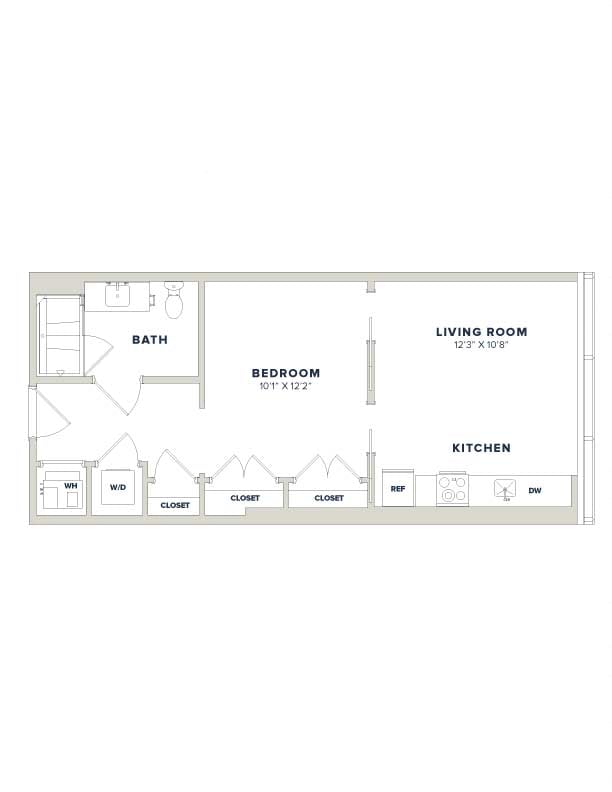 1 Bed-1 Bath JR-1A.2 Luminary floor plan