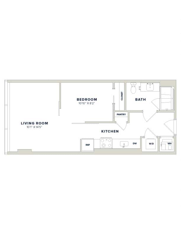 1 Bed-1 Bath JR-1B Luminary floor plan