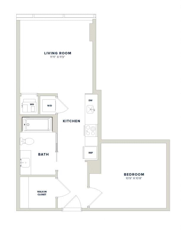 1 Bed-1 Bath JR-1C Luminary floor plan