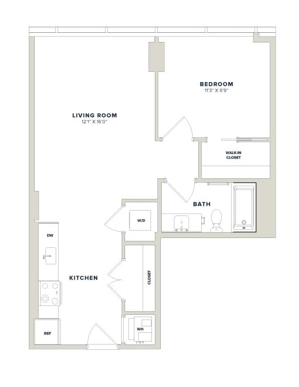 1 Bed-1 Bath-1E Luminary floor plan