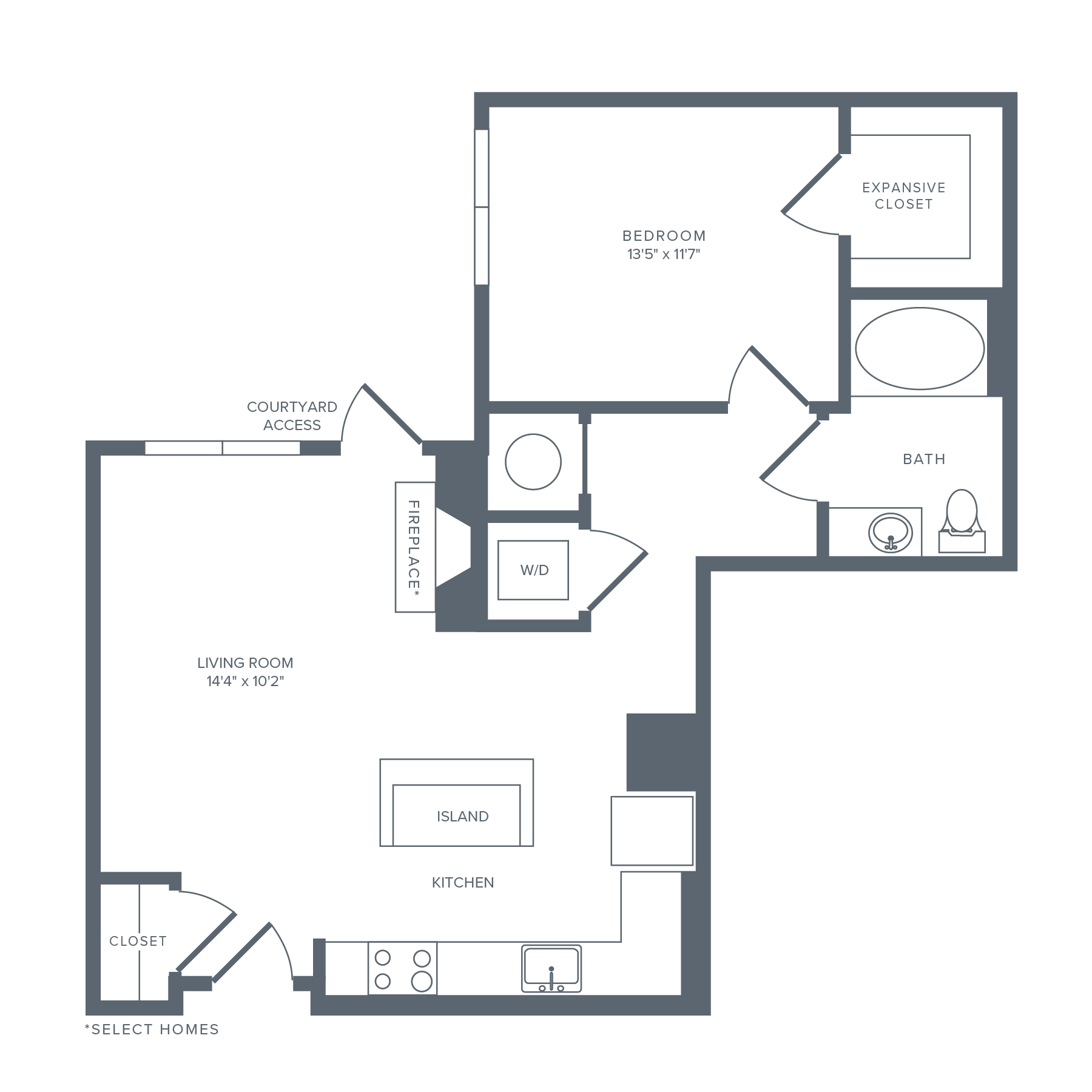 A07R | 1 Bed | 1 Bath floor plan