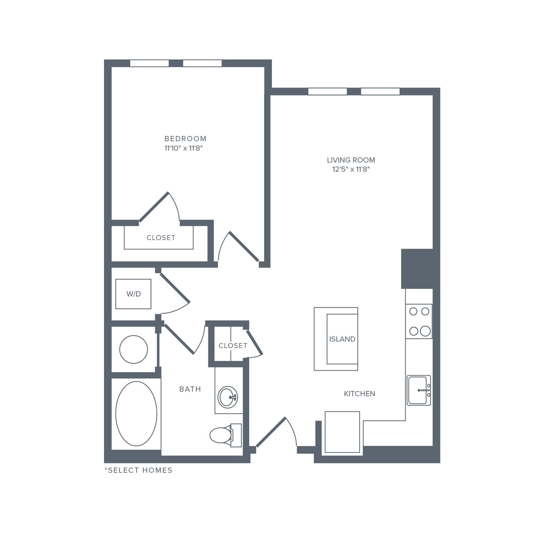 A01R | 1 Bed | 1 Bath floor plan
