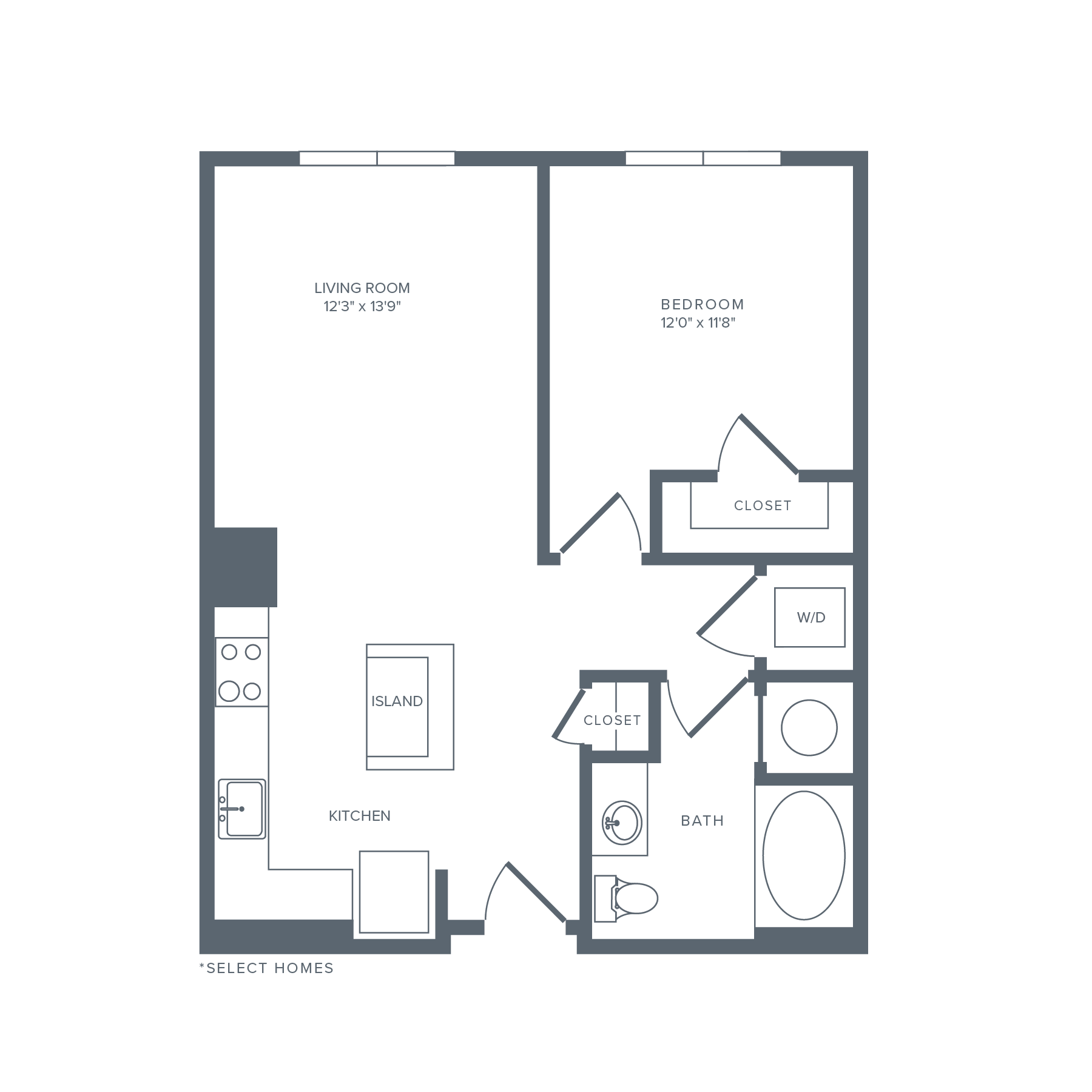 A02R | 1 Bed | 1 Bath floor plan