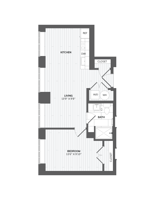 1 Bed 1 Bath-B3c floor plan
