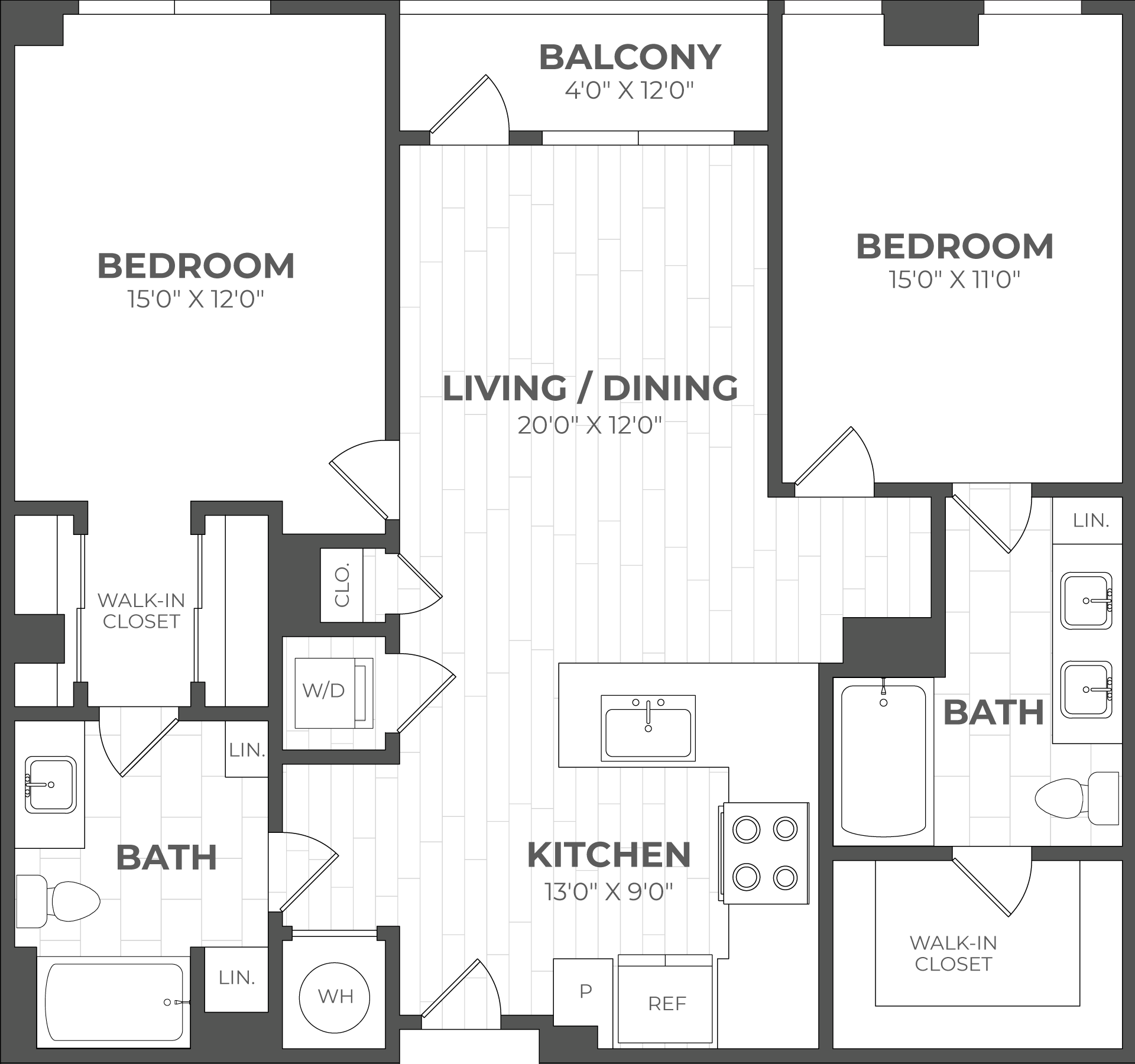2 Bed/2 Bath-2D floor plan