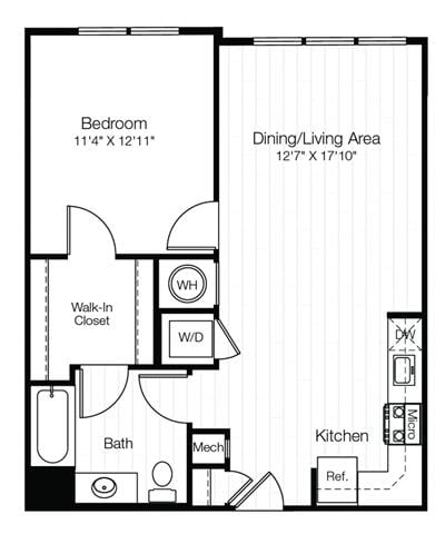 A6E 1 Bedroom 1 Bath floor plan