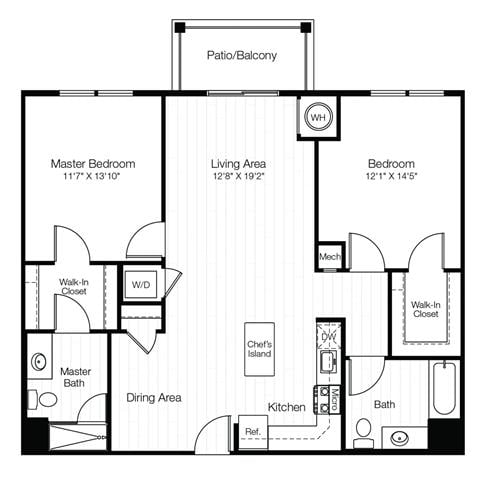 B3 2 Bedroom 2 Bath with Balcony floor plan