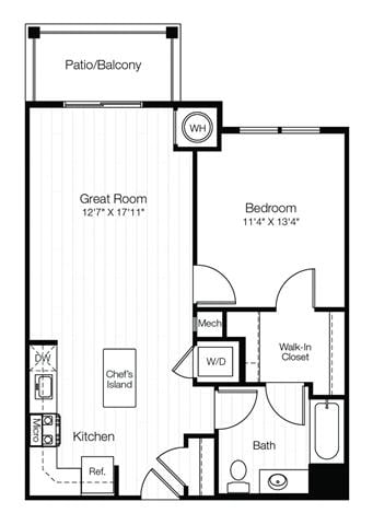 A6 1 Bedroom 1 Bath with Balcony floor plan