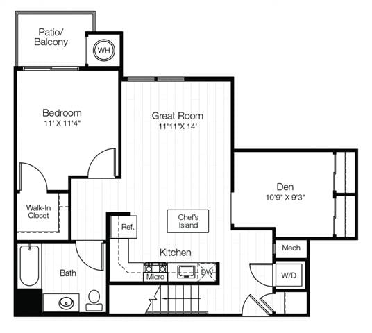 A13LD 1 Bedroom 1 Bath with Balcony/Den/Loft floor plan