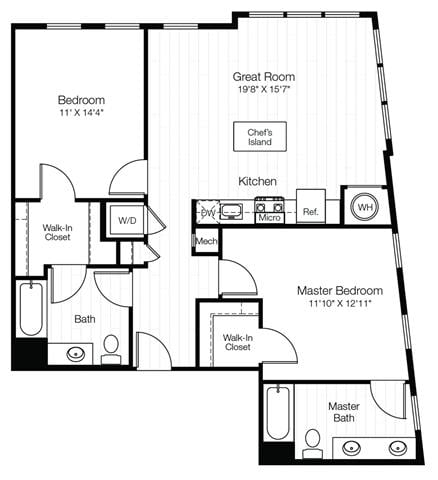 B4 2 Bedroom 2 Bath Master Bath Double Sink floor plan
