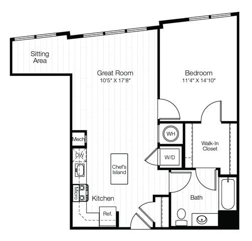 A10 1 Bedroom 1 Bath with Sitting Area floor plan