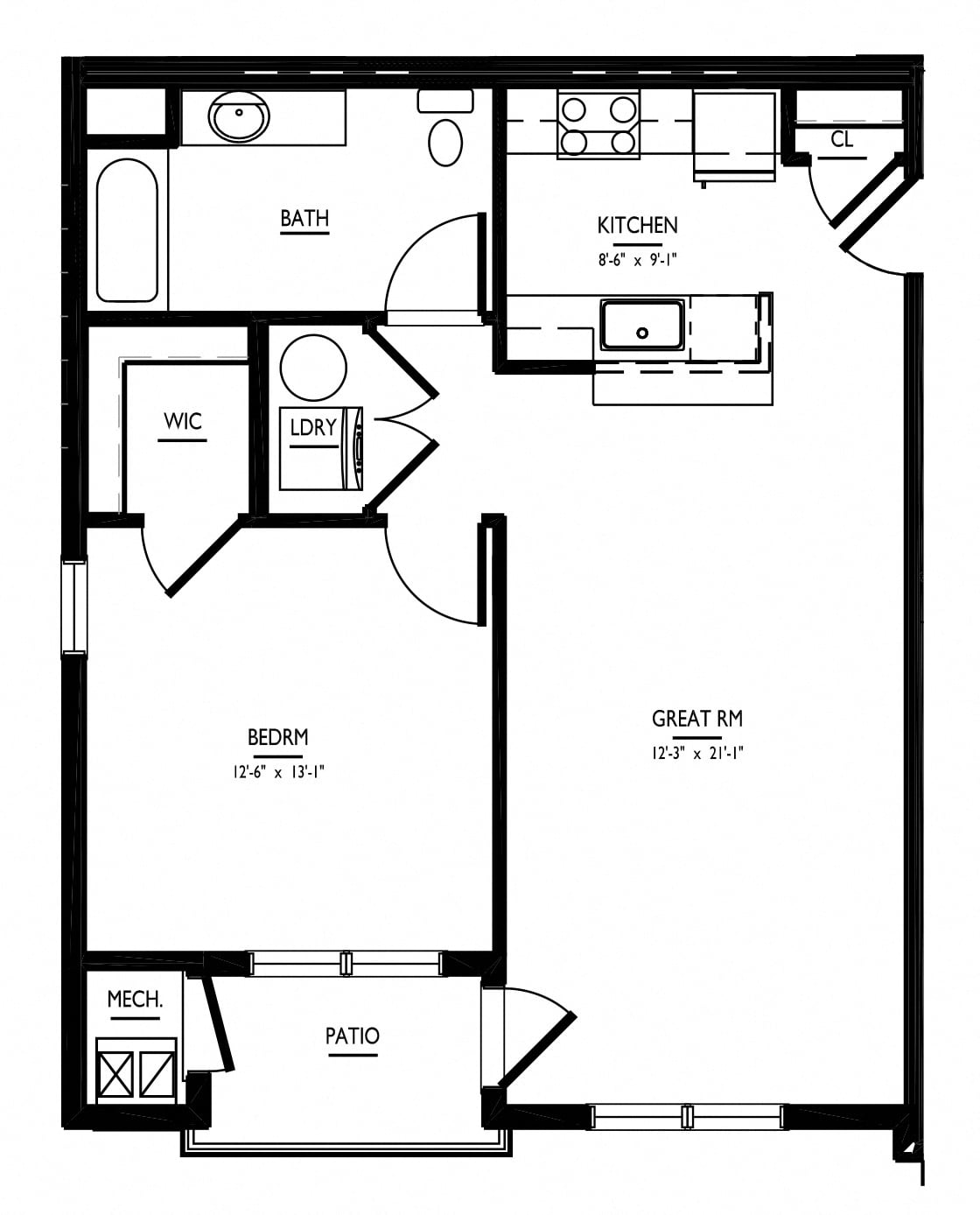 1 Bed/1 Bath-A2 Phase II floor plan