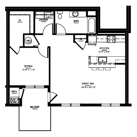 1 Bed/1 Bath-A8 Type A Phase V floor plan