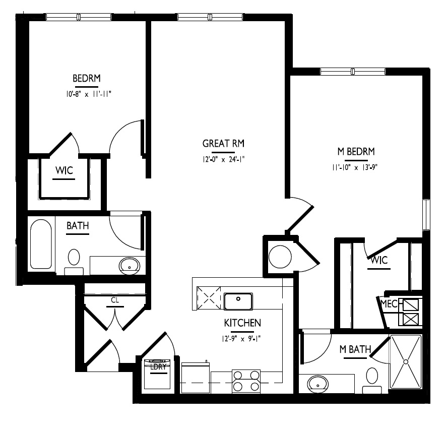 2 Bed/2 Bath-B-1b Phase I floor plan