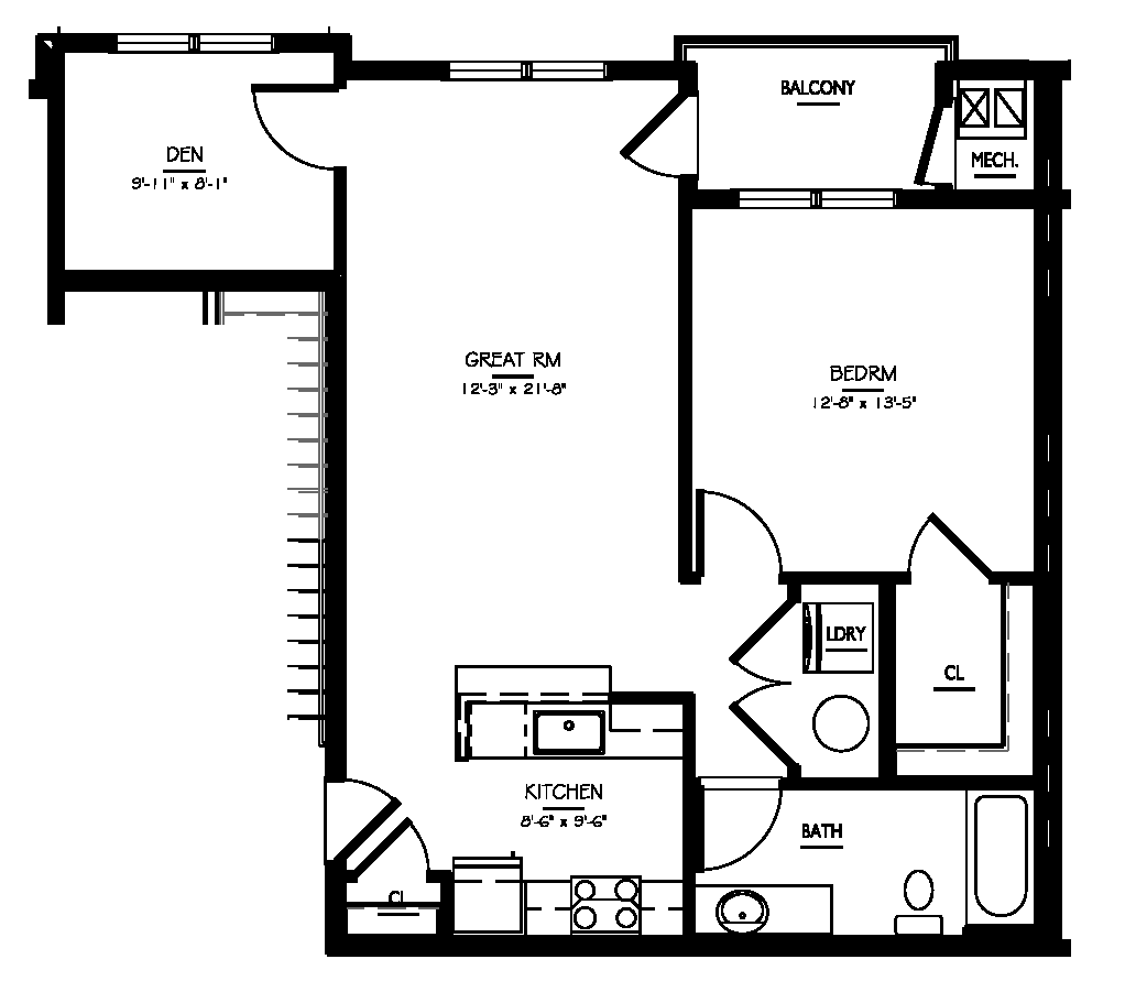 1 Bed/1 Bath Den-A1 Phase III floor plan