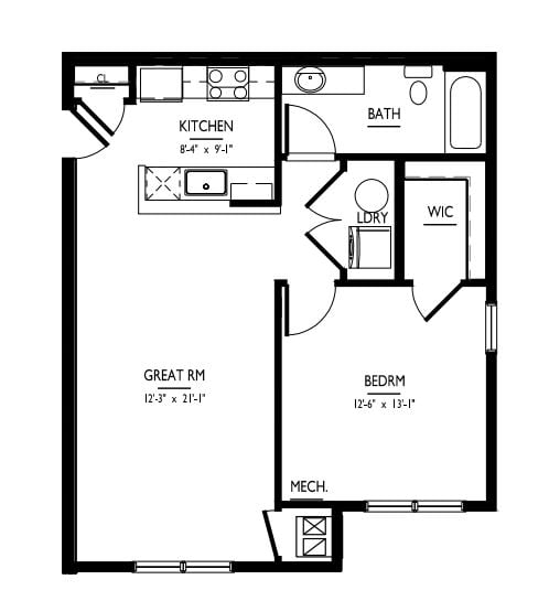 1 Bed/1 Bath-A-3 ADAPT Phase I floor plan