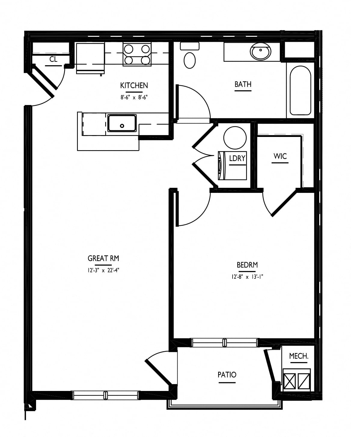 1 Bed/1 Bath-Aa Phase II floor plan
