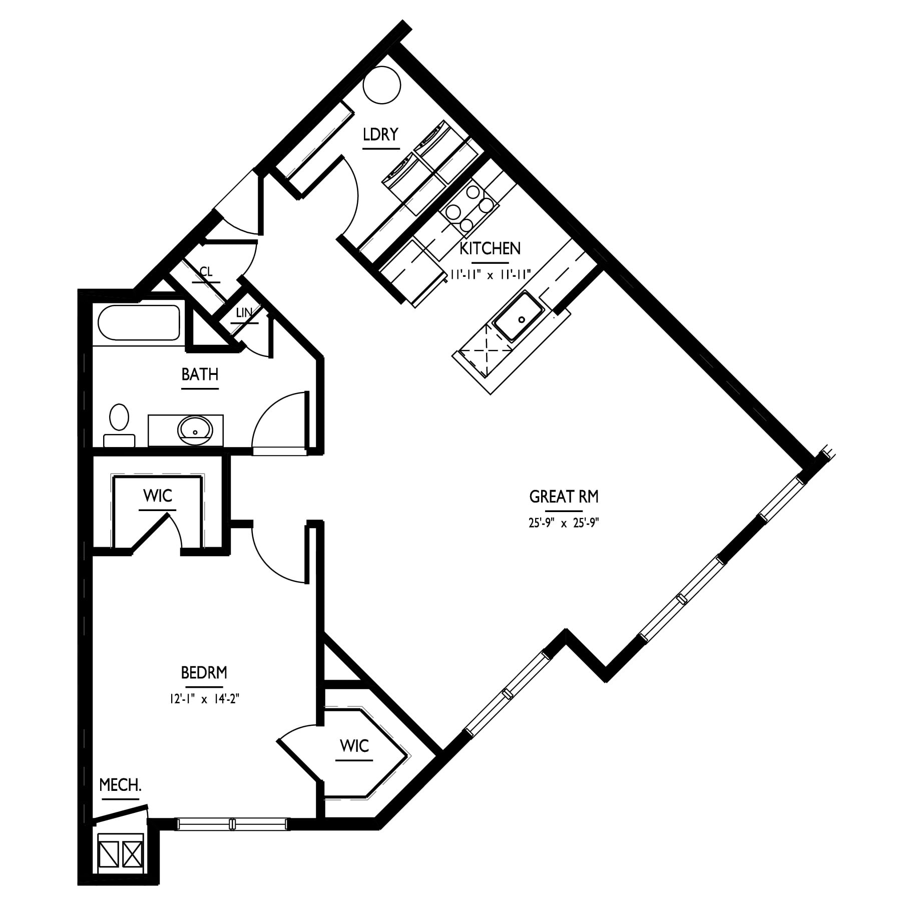 1 Bed/1 Bath-G Phase I floor plan