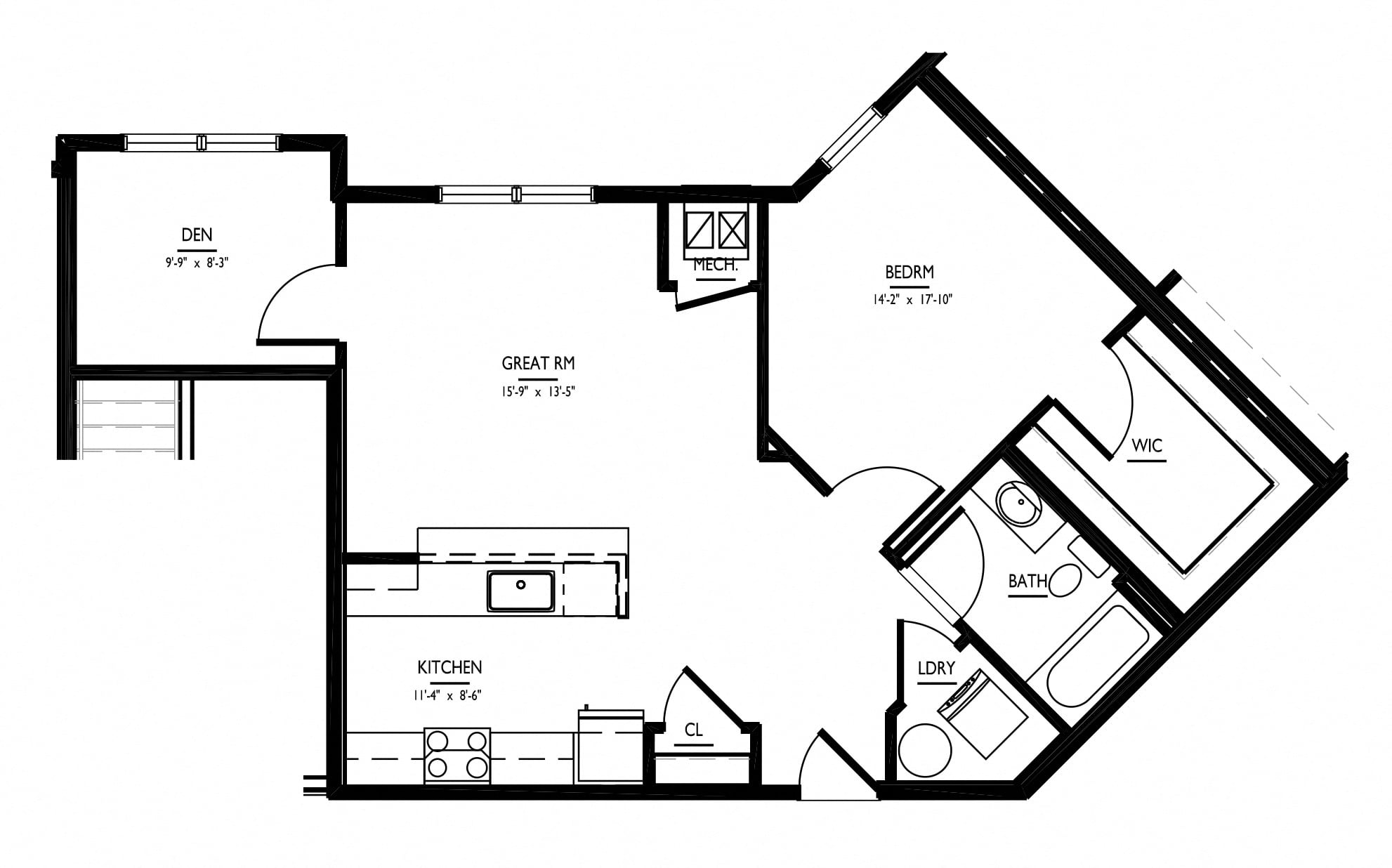 1 Bed/1 Bath Den-H1 Phase III floor plan