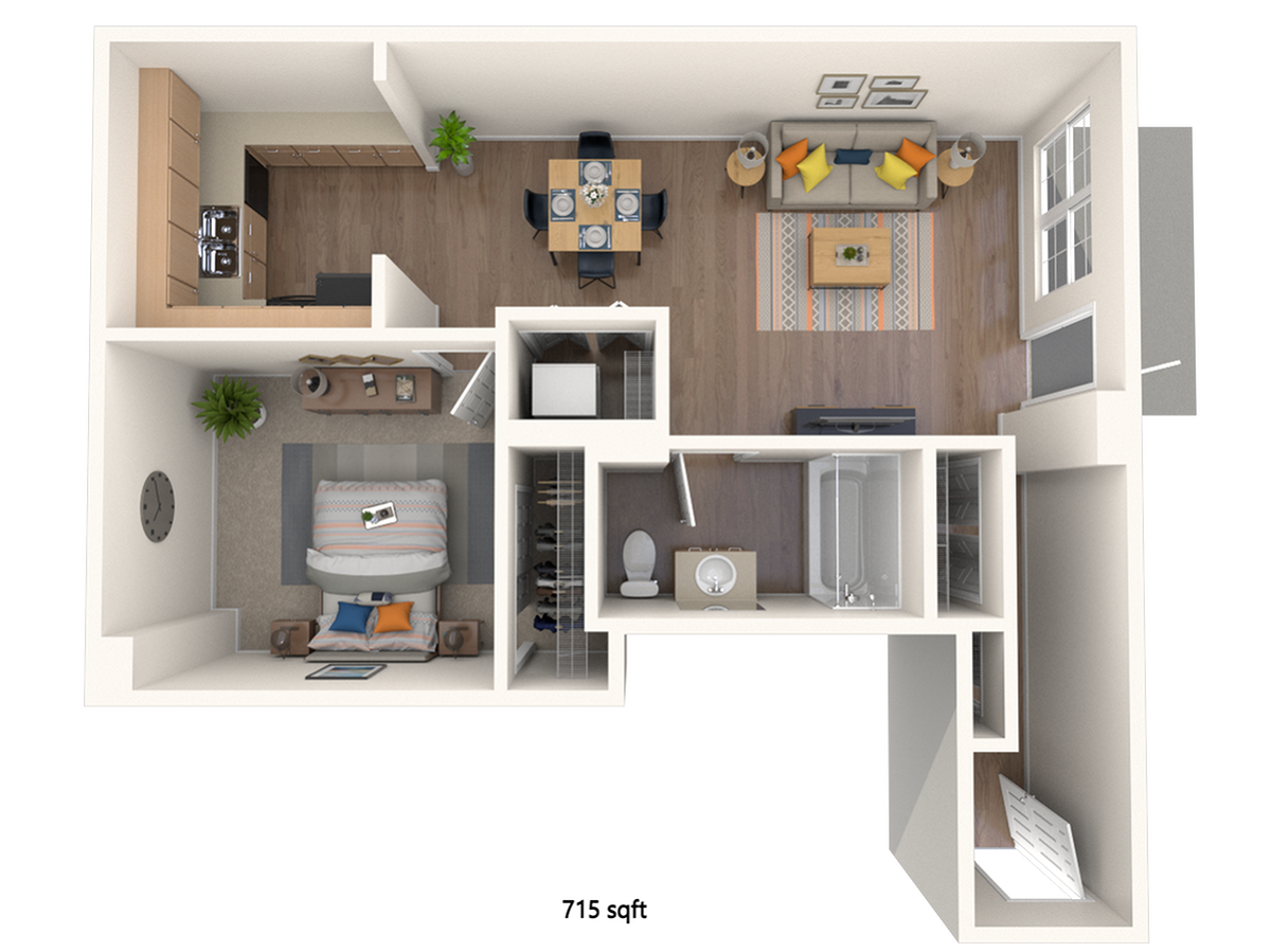 1x1-308 floor plan