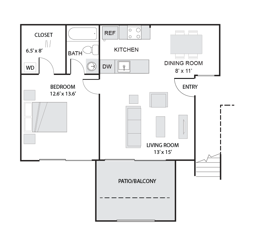 1 Bed/1 Bath-A floor plan