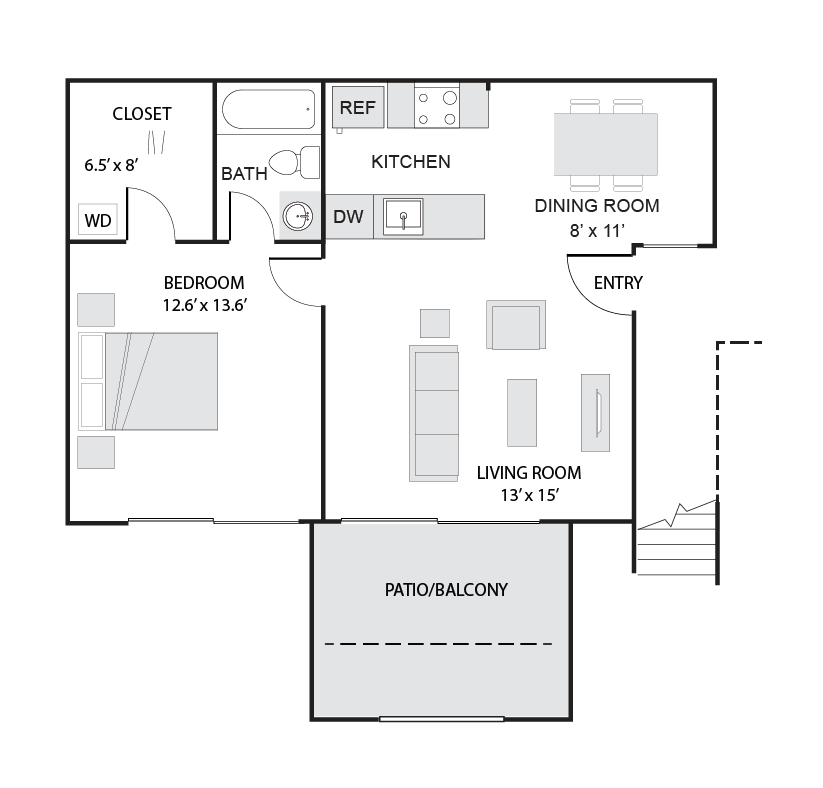 1 Bed/1 Bath-A floor plan