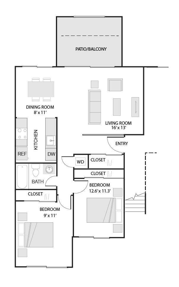 2 Bed/1 Bath-B floor plan