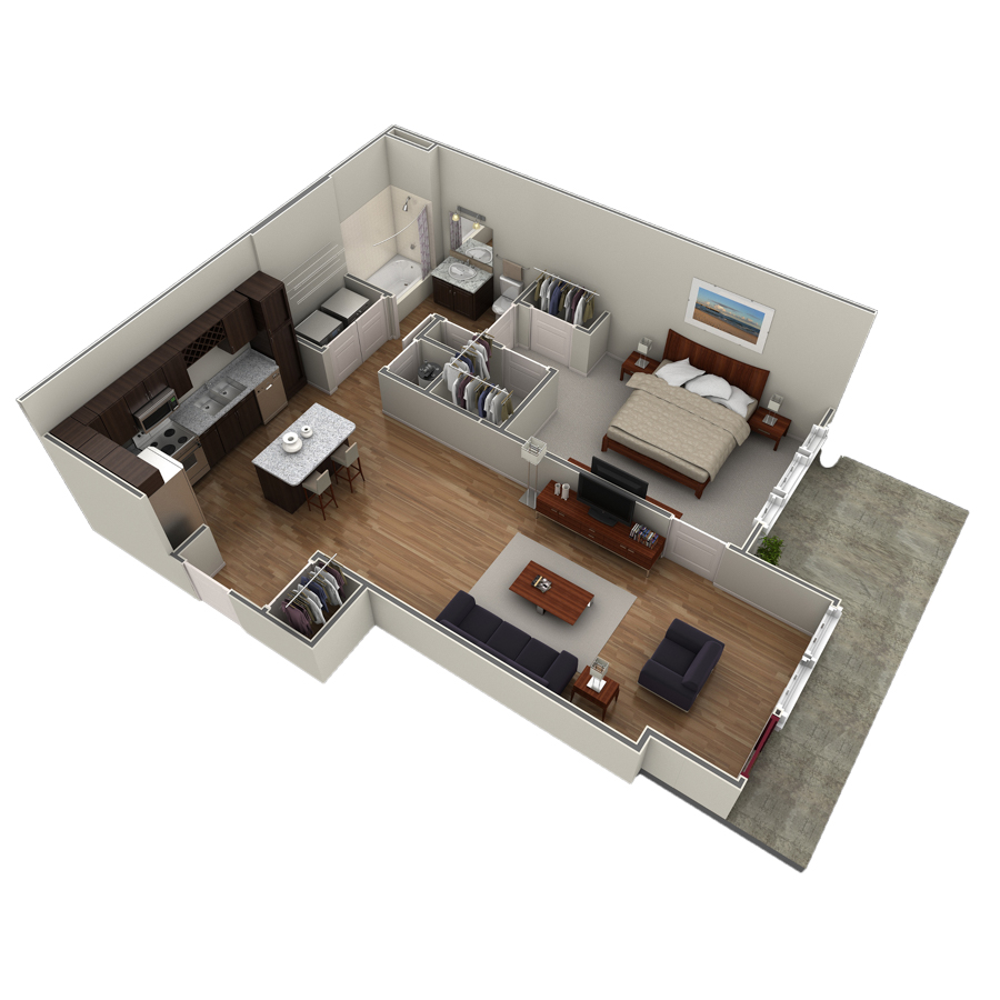 1 BR Designer Courtyard floor plan
