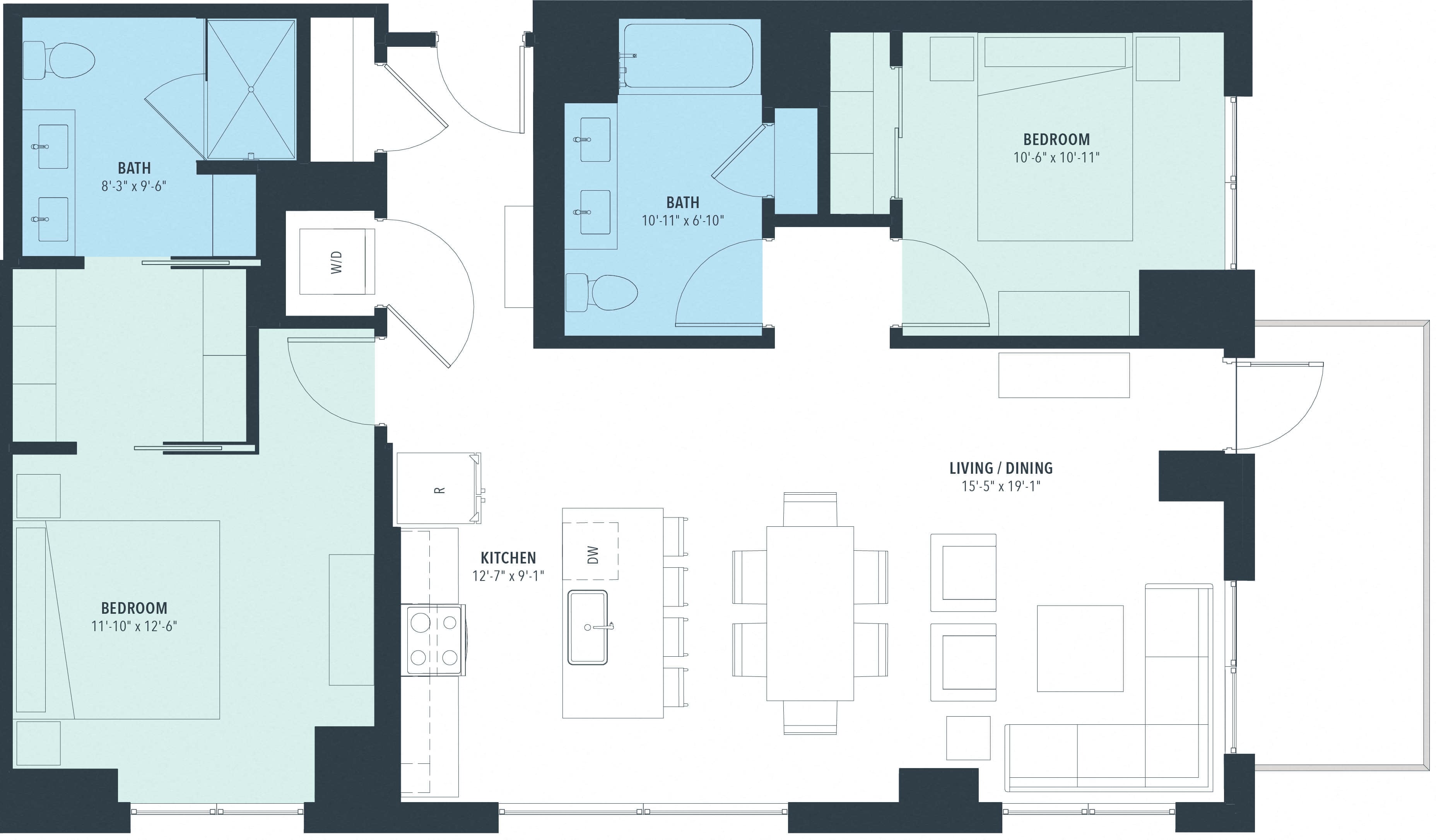 2 Bed/2 Bath-b20j floor plan