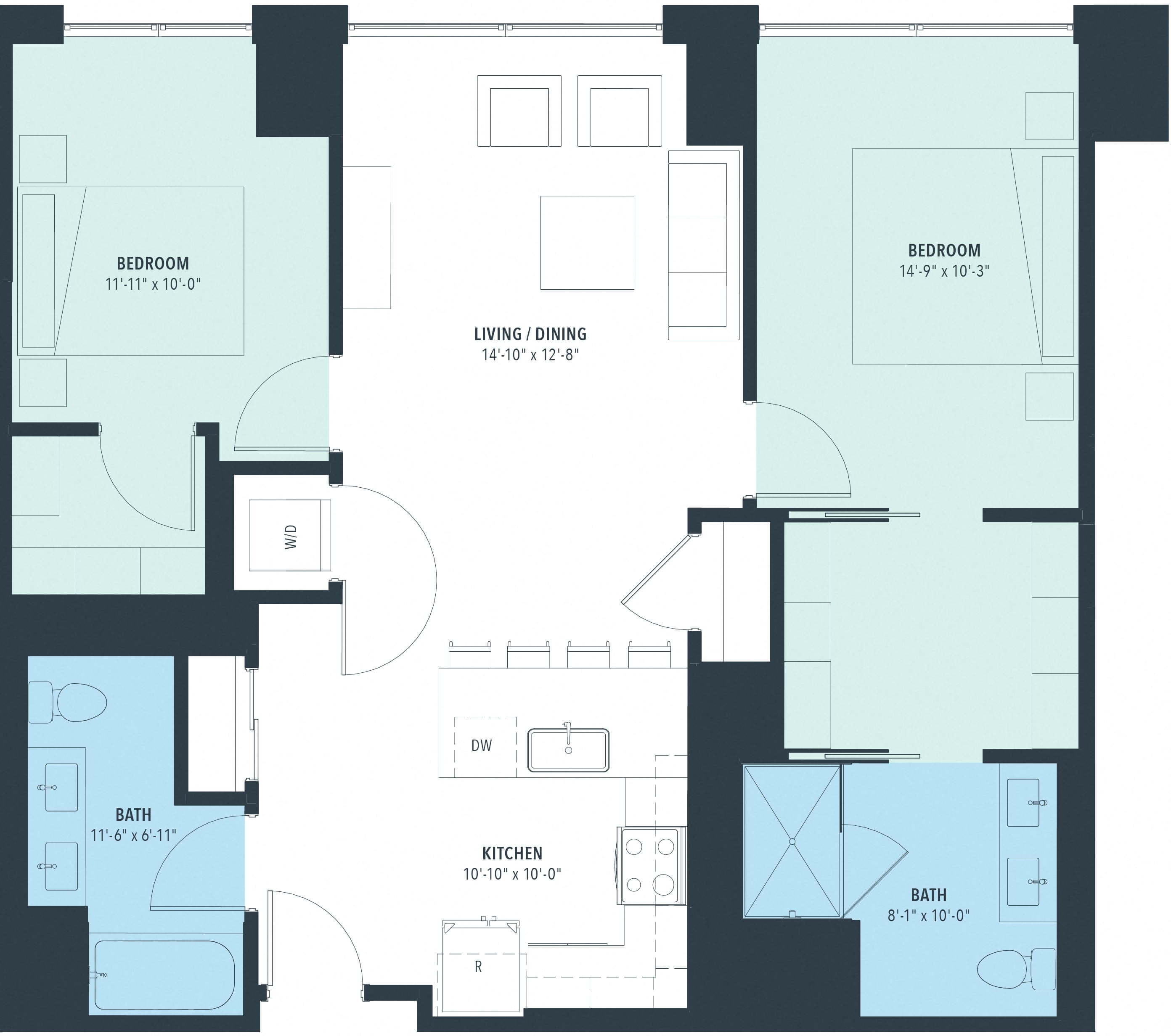 2 Bed/2 Bath-b20d floor plan