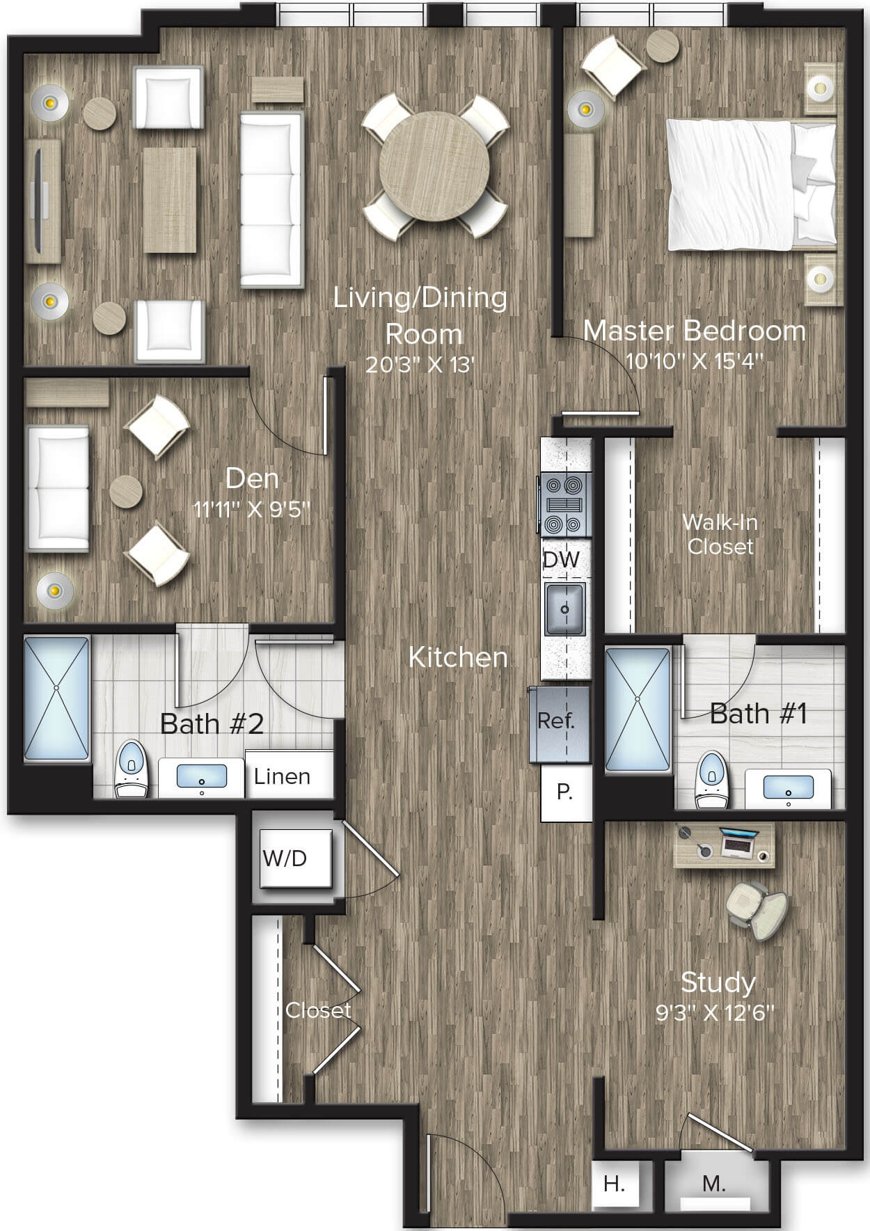 1 Bed/1 Bath Den-AD16S floor plan