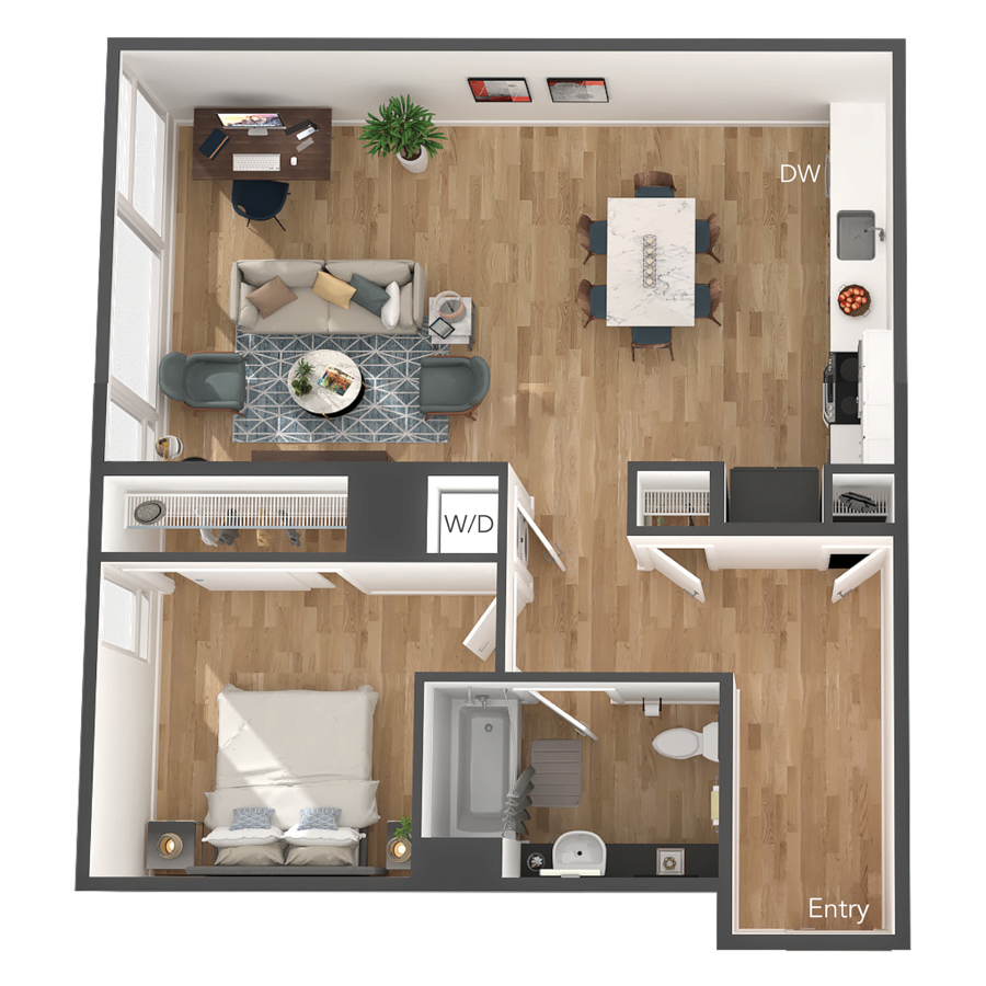 1x1 L floor plan